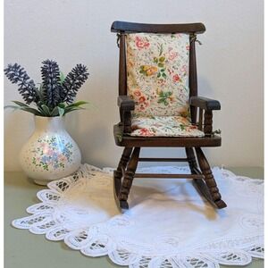Vintage Miniature Wooden Rocking Chair, Doll Rocker Chair, Cottage Decor
